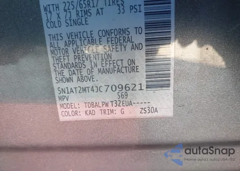 2018 Nissan Rogue S z USA, uszkodzony, nr VIN 5N1AT2MT4JC709621